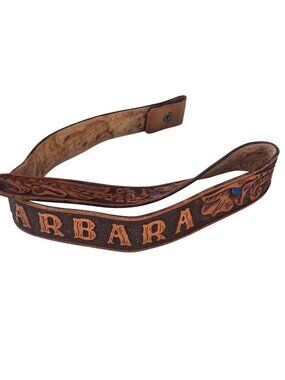 Vintage Brown Leather Belt Barbara Blue Flowers Western Fashion Cowgirl Rodeo